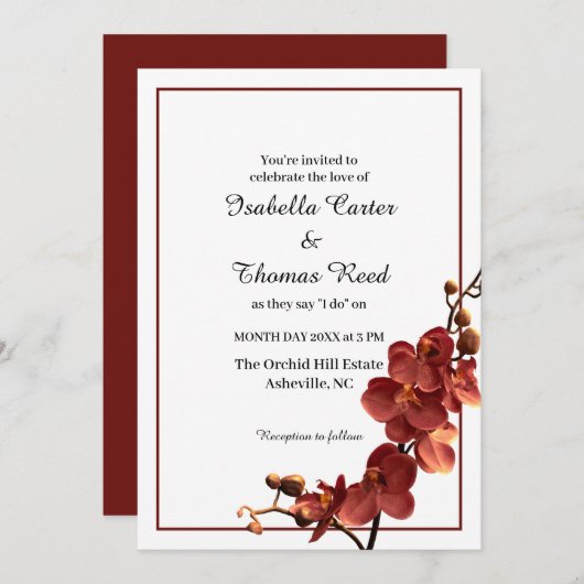 Herfst Orchidee Romance Herfst Wedding Invitation Kaart (Voorkant / Achterkant)