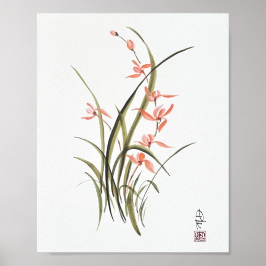 Herfst Orchidee Watercolor Kunst Poster (Voorkant)