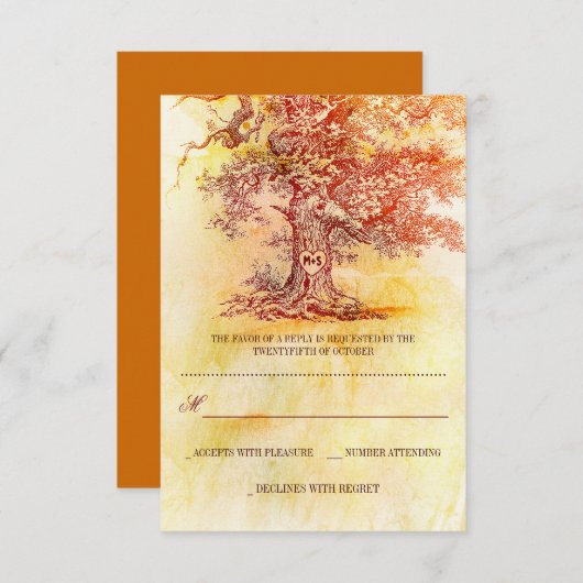 herfst oude boom rustieke bruiloft RSVP kaarten (Voorkant / Achterkant)