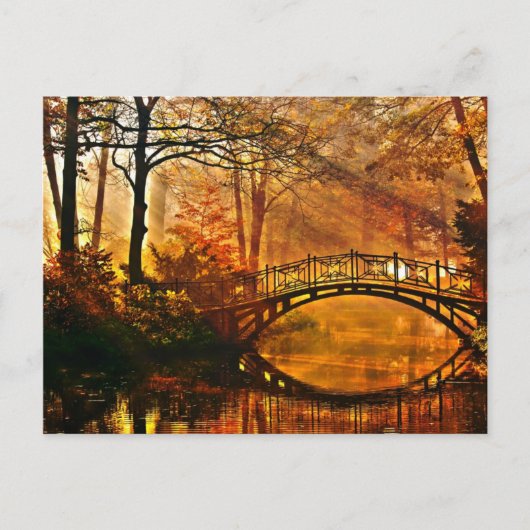 Herfst - Oude brug in het najaar misty park Briefkaart (Voorkant)
