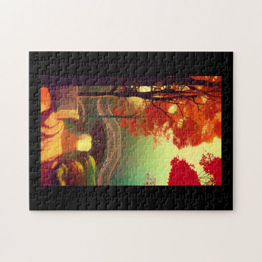 Herfst over brug over turkooiswater legpuzzel (Horizontaal)