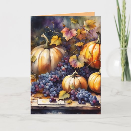 Herfst overvloed, pompoenen, druiven honing kaart (Voorkant)