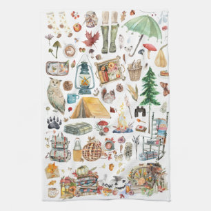 Herfst Overvloed Rustieke Waterverf Illustraties Theedoek