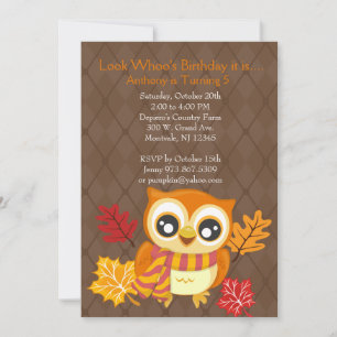 Herfst Owl Birthday Party Invitation Kaart