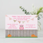 Herfst Owl op uitnodiging van Fence Pink Birthday (Staand voorkant)