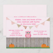 Herfst Owl op uitnodiging van Fence Pink Birthday (Voorkant / Achterkant)