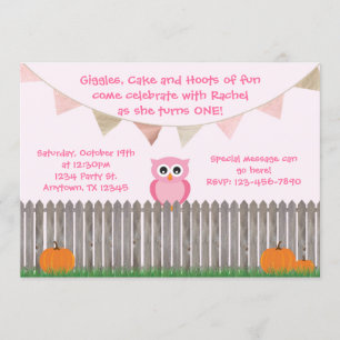 Herfst Owl op uitnodiging van Fence Pink Birthday