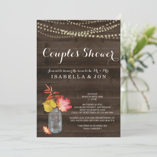 Herfst paar Douche Uitnodiging, Bruids bruiloft Ba Kaart (Staand voorkant)