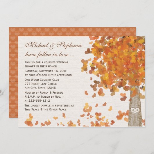 Herfst-paar met carved Tree Shower-uitnodigingen Kaart (Voorkant / Achterkant)
