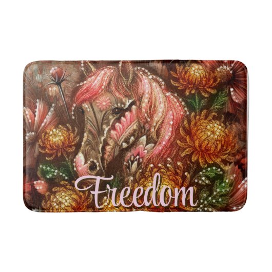 Herfst Paard Bloemen Chrysanten Gepersonaliseerd Badmat (Voorkant)