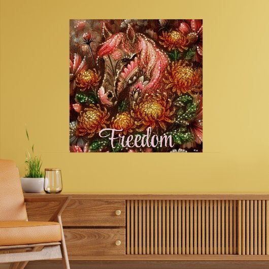 Herfst Paard Bloemen Chrysanten Gepersonaliseerd Poster (Woonkamer 2)