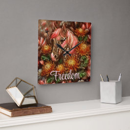 Herfst Paard Bloemen Chrysanten Gepersonaliseerd Vierkante Klok
