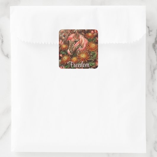 Herfst Paard Bloemen Chrysanten Gepersonaliseerd Vierkante Sticker (Tas)