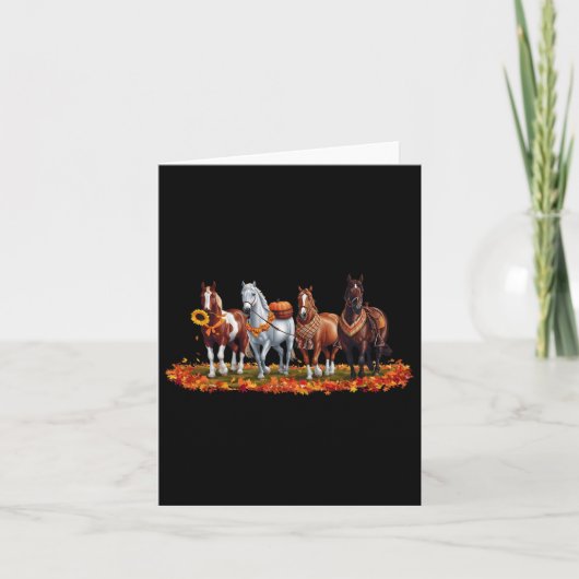 Herfst Paard Dier Thanksgiving Zonnebloemen Pompoe Kaart (Voorkant)