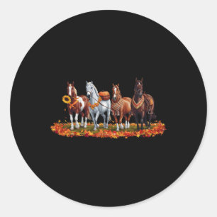 Herfst Paard Dier Thanksgiving Zonnebloemen Pompoe Ronde Sticker