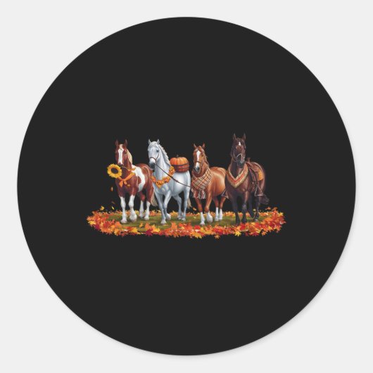 Herfst Paard Dier Thanksgiving Zonnebloemen Pompoe Ronde Sticker (Voorkant)
