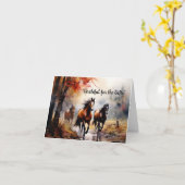 Herfst paarden aangepaste thanksgiving groet kaart (Gele Bloem)