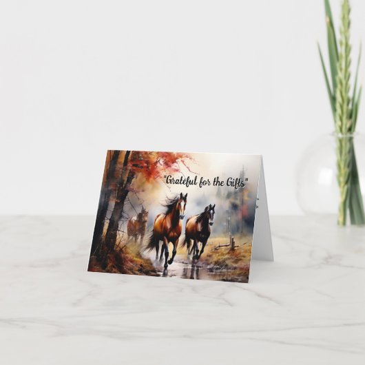 Herfst paarden aangepaste thanksgiving groet kaart (Voorkant)