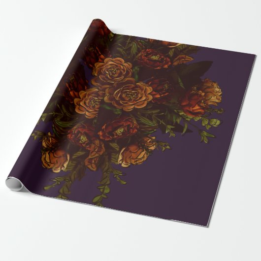 Herfst Paars Rustisch Sinaasappel Wedding Elegant Cadeaupapier (Uitgerold)