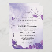 Herfst paars vertrekt trouwuitnodigingen kaart (Voorkant / Achterkant)