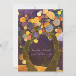 Herfst Paarse Liefdesbomen Romantisch Bruiloft Kaart