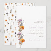 Herfst Paarse & Oranje Wildflowers Wedding Kaart (Voorkant / Achterkant)
