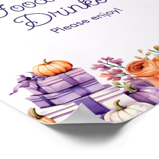 Herfst Paarse Pompoen Baby shower Voedsel & Drinke Poster (Hoek)