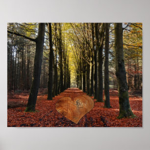 herfst pad bos boom tak weg route liefde hart poster