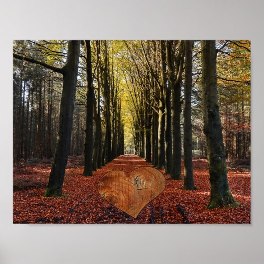 herfst pad bos boom tak weg route liefde hart poster (Voorkant)