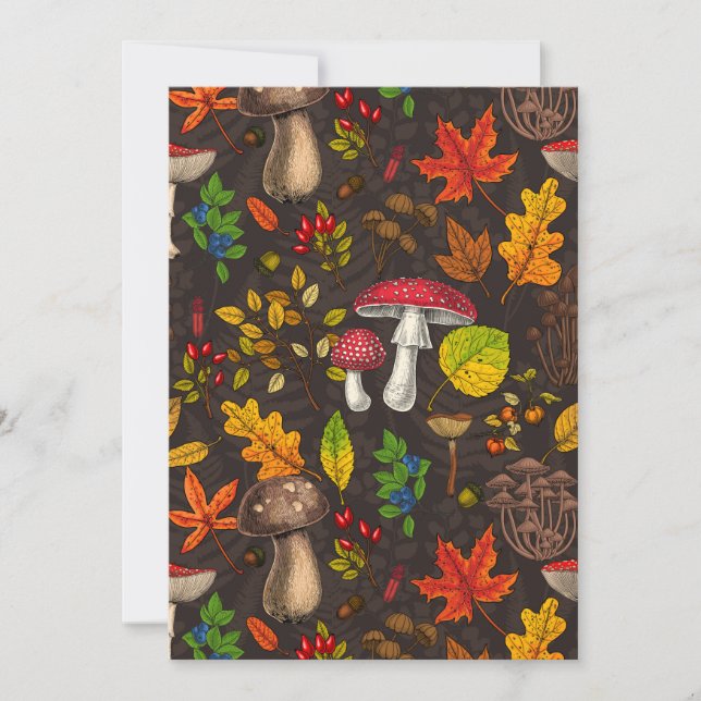 Herfst paddenstoelen, bladeren, noten en bessen op (Voorkant)