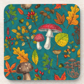 Herfst paddenstoelen, bladeren, noten en bessen op bier onderzetter (Voorkant)