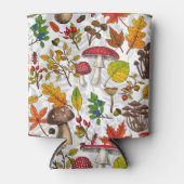 Herfst paddenstoelen, bladeren, noten en bessen op blikjeskoeler (Voorkant)