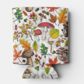 Herfst paddenstoelen, bladeren, noten en bessen op blikjeskoeler (Achterkant)