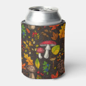 Herfst paddenstoelen, bladeren, noten en bessen op blikjeskoeler (Blikje Voorkant)