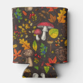 Herfst paddenstoelen, bladeren, noten en bessen op blikjeskoeler (Achterkant)