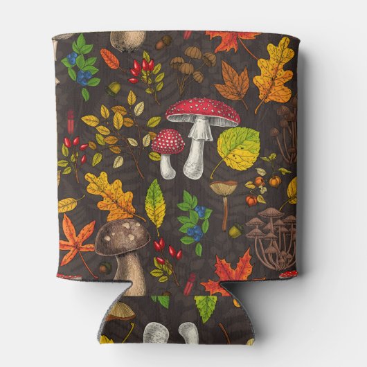 Herfst paddenstoelen, bladeren, noten en bessen op blikjeskoeler (Achterkant)