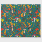 Herfst paddenstoelen, bladeren, noten en bessen op cadeaupapier (Vlak)