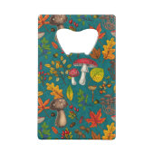 Herfst paddenstoelen, bladeren, noten en bessen op creditkaart flessenopener (Achterkant)