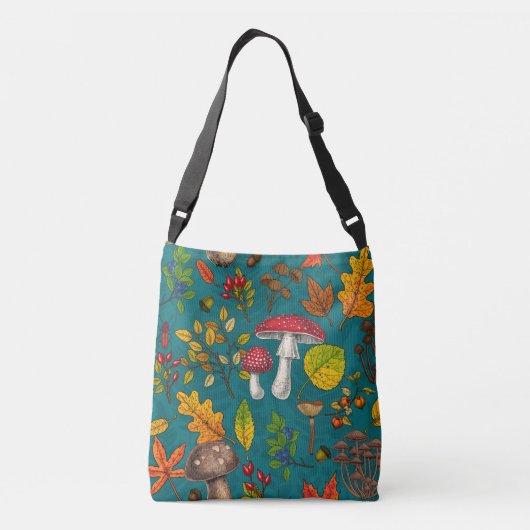 Herfst paddenstoelen, bladeren, noten en bessen op crossbody tas (Achterkant)