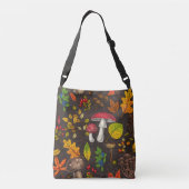 Herfst paddenstoelen, bladeren, noten en bessen op crossbody tas (Achterkant)