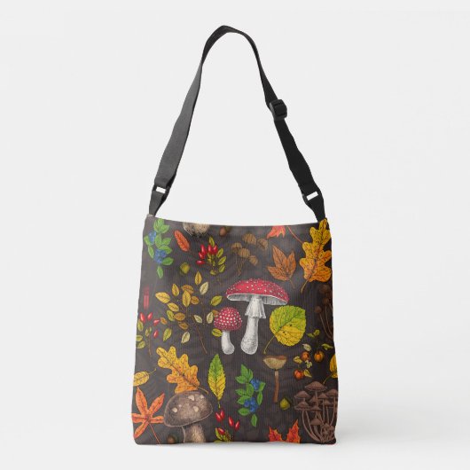 Herfst paddenstoelen, bladeren, noten en bessen op crossbody tas (Achterkant)