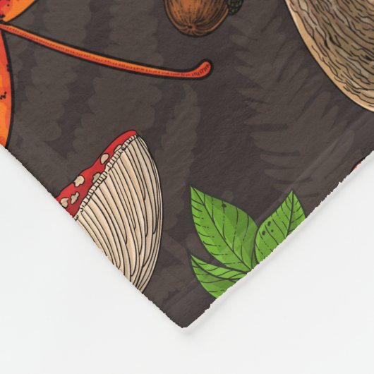 Herfst paddenstoelen, bladeren, noten en bessen op fleece deken (Hoek)