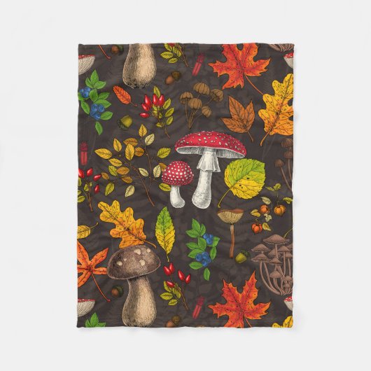 Herfst paddenstoelen, bladeren, noten en bessen op fleece deken (Voorkant)