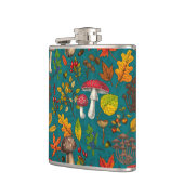 Herfst paddenstoelen, bladeren, noten en bessen op heupfles (Links)