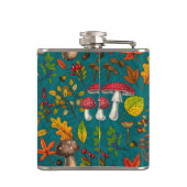 Herfst paddenstoelen, bladeren, noten en bessen op heupfles (Achterkant)