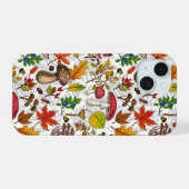 Herfst paddenstoelen, bladeren, noten en bessen op iPhone 15 case (Achterkant horizontaal)