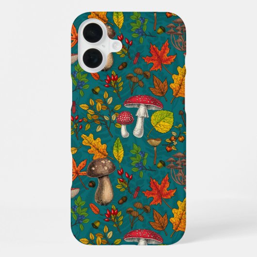 Herfst paddenstoelen, bladeren, noten en bessen op iPhone hoesje (Achterkant)