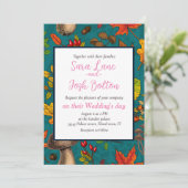 Herfst paddenstoelen, bladeren, noten en bessen op kaart (Staand voorkant)