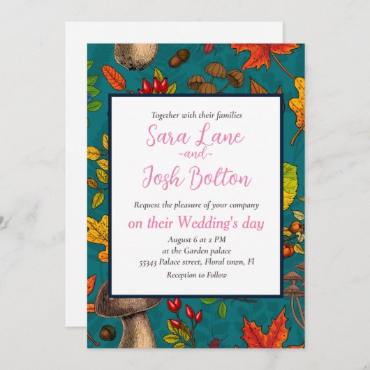 Herfst paddenstoelen, bladeren, noten en bessen op kaart (Voorkant / Achterkant)