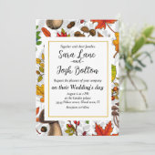 Herfst paddenstoelen, bladeren, noten en bessen op kaart (Staand voorkant)